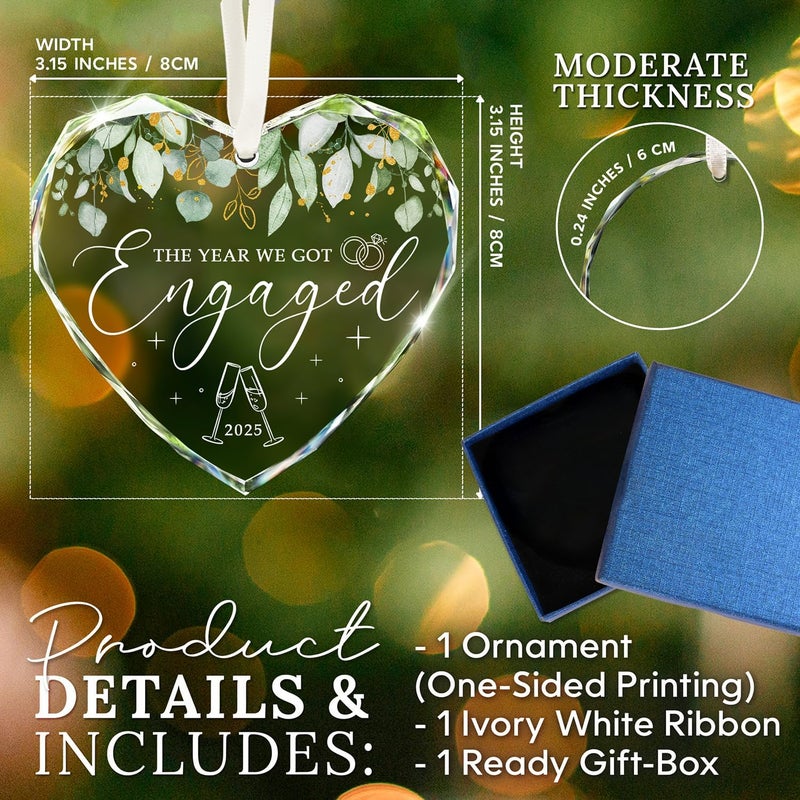 HEXMOZ Engagement Ornament 2025 - First Christmas Engaged Ornament 2025 for Couples - Engagement Gifts for Couples, Women, Fiance, Her, Newly Engaged Couple, Bride to Be - Glass Ornaments Party Decor - Image 4